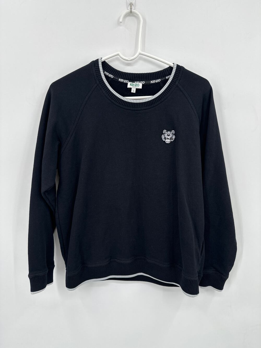 Women's Kenzo Paris Lucky Tiger Black Crew Neck Sweatshirt Size Large